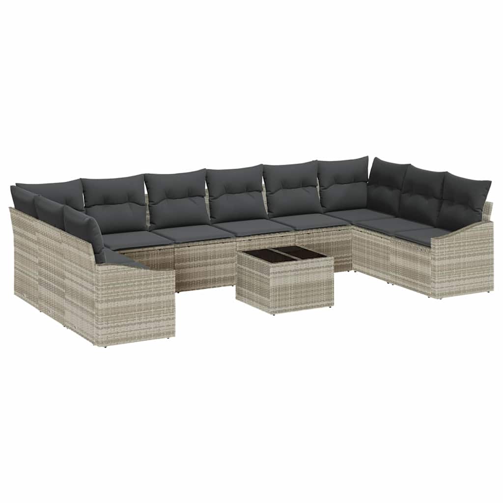 Set di divani con cuscino 11 pcs Grigio chiaro polyrattan | homemem39