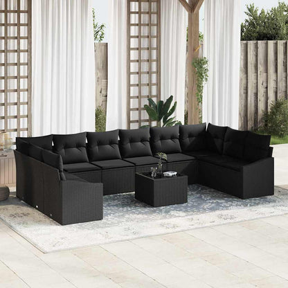 Set di divani con cuscino 11 pcs Nero polyrattan | homemem39