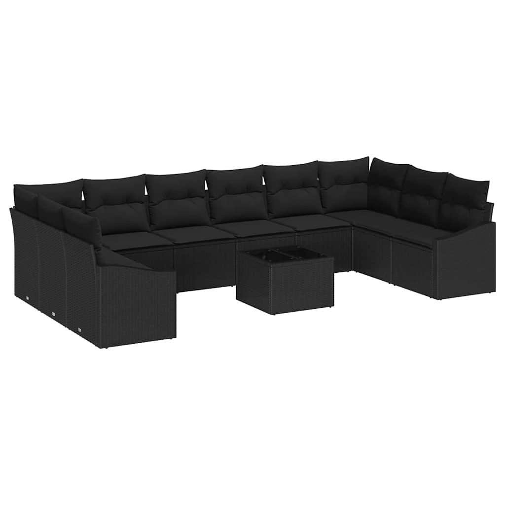 Set di divani con cuscino 11 pcs Nero polyrattan | homemem39