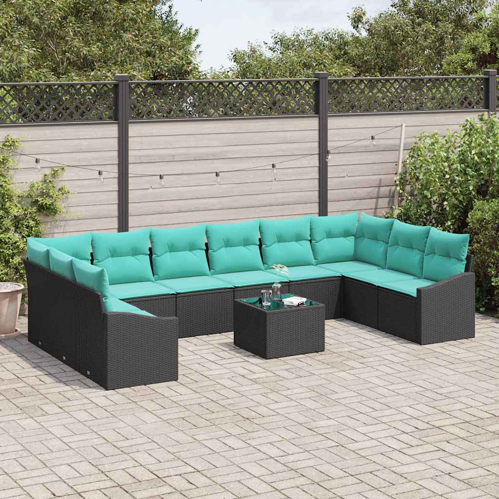 Set di divani con cuscino 11 pcs Nero polyrattan | homemem39