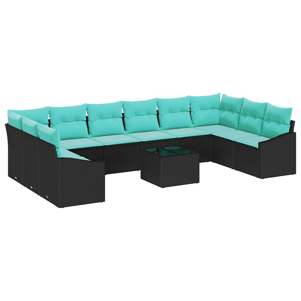 Set di divani con cuscino 11 pcs Nero polyrattan | homemem39