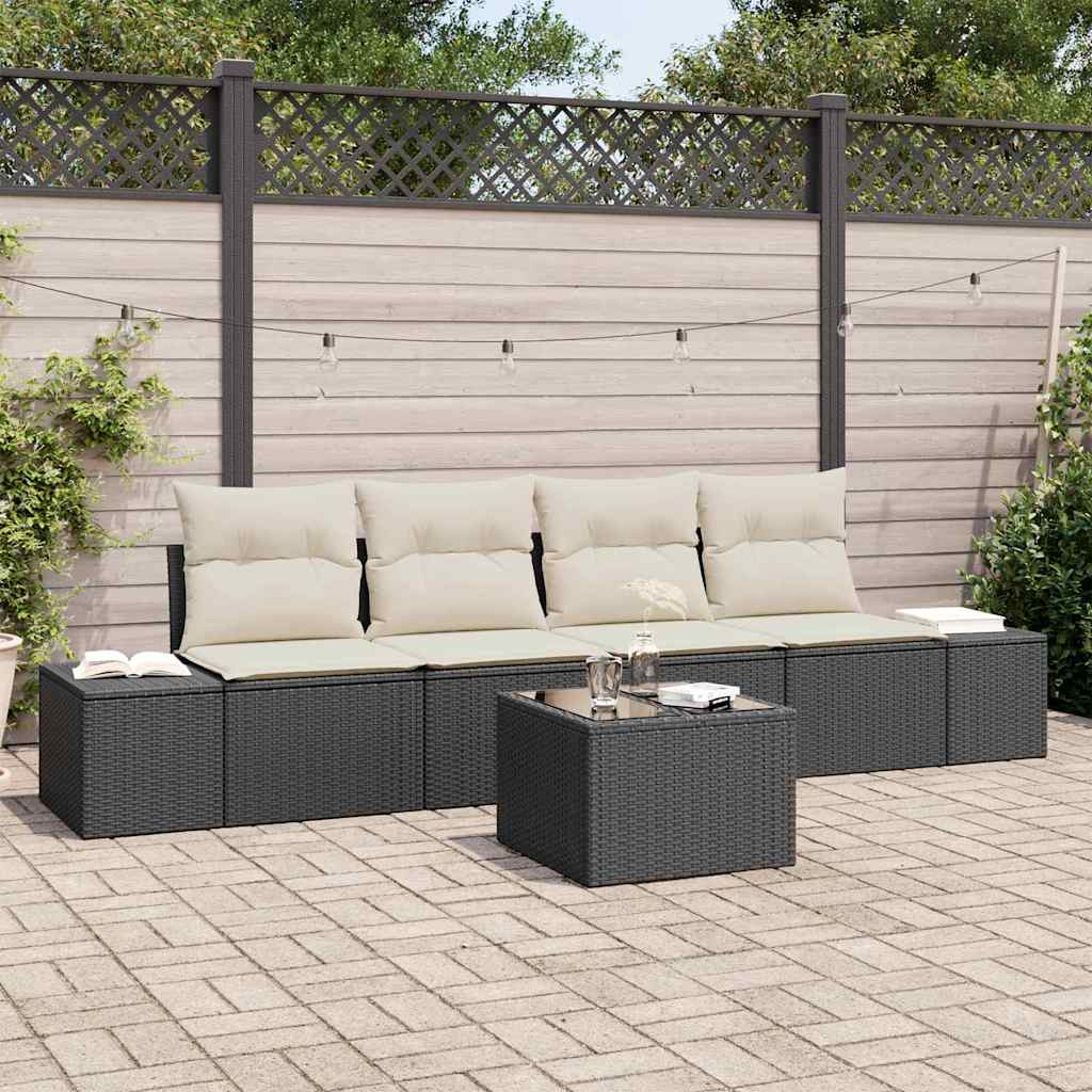 Set di divani con cuscino 5 pcs Nero e Crema polyrattan | homemem39