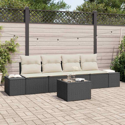 Set di divani con cuscino 5 pcs Nero e Crema polyrattan | homemem39