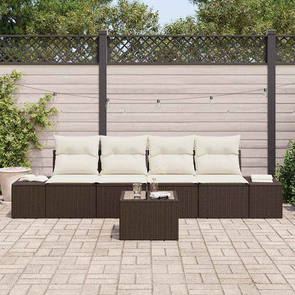 Set di divani con cuscino 5 pcs Marrone e Crema polyrattan | homemem39