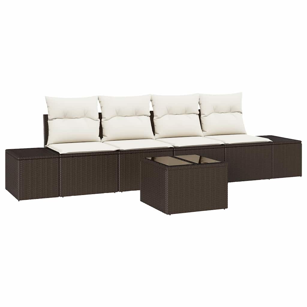 Set di divani con cuscino 5 pcs Marrone e Crema polyrattan | homemem39