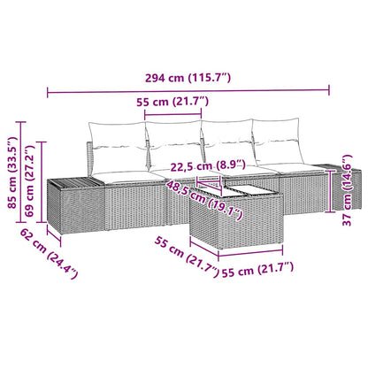 Set di divani con cuscino 5 pcs Marrone e Crema polyrattan | homemem39