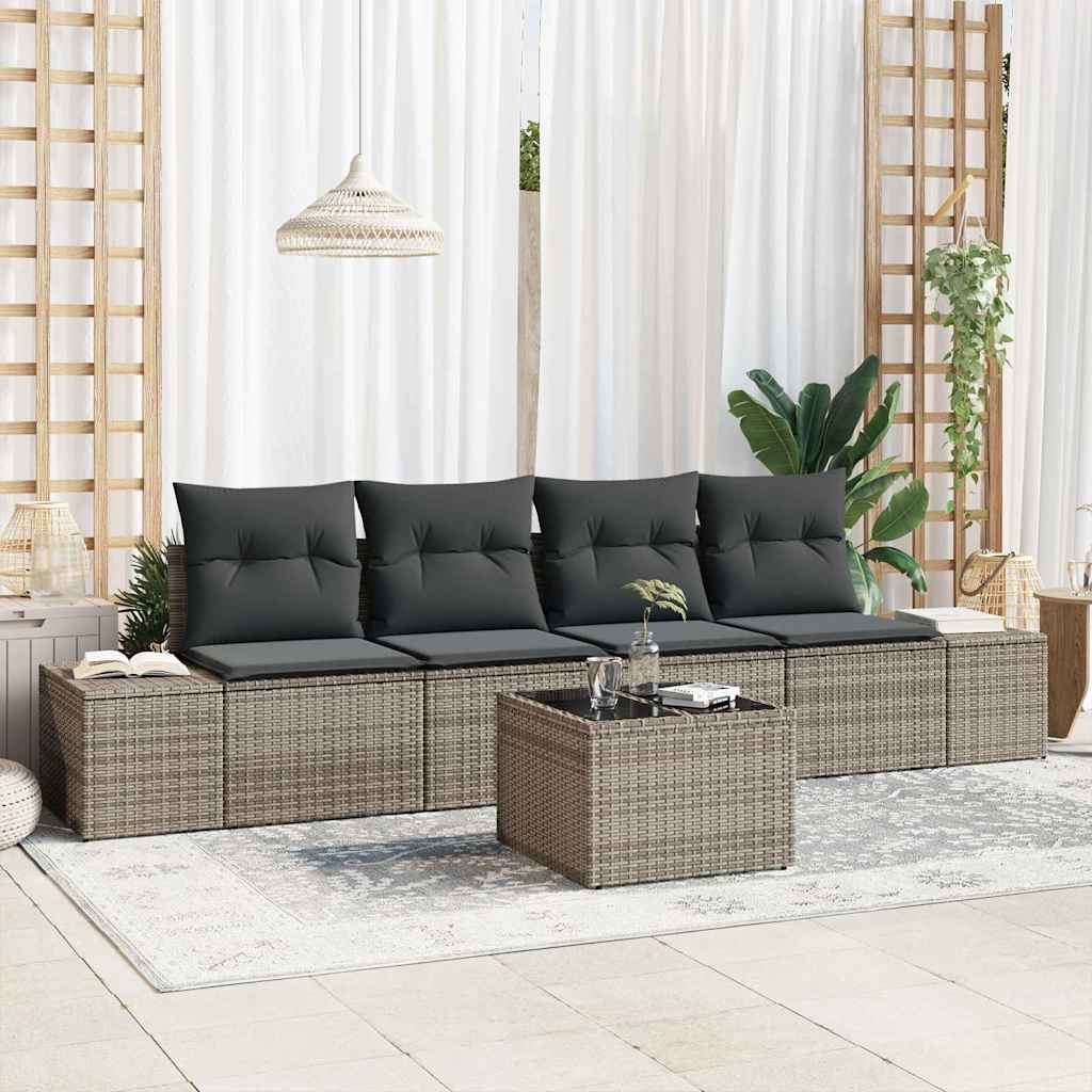 Set di divani con cuscino con cuscino 5 pcs Grigio polyrattan | homemem39