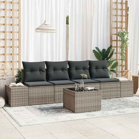 Set di divani con cuscino con cuscino 5 pcs Grigio polyrattan