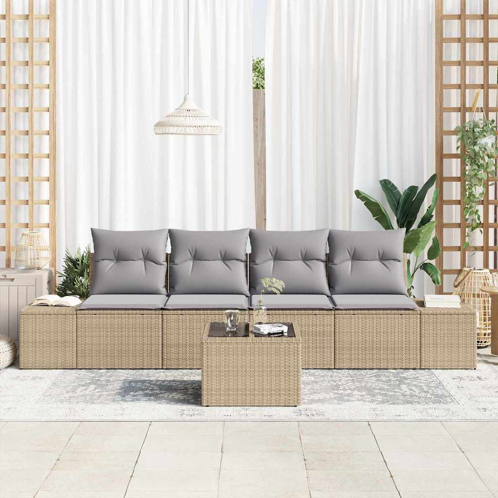 Set di divani 5 pcs Beige e Grigio Chiaro polyrattan | homemem39
