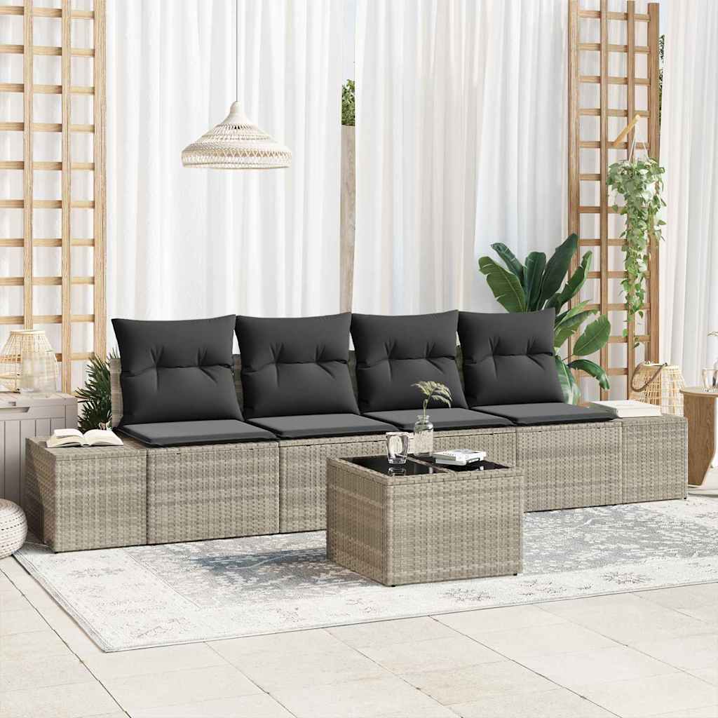 Set di divani con cuscino 5 pcs Grigio chiaro polyrattan | homemem39