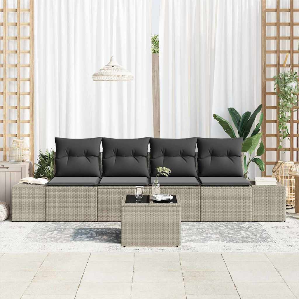 Set di divani con cuscino 5 pcs Grigio chiaro polyrattan | homemem39