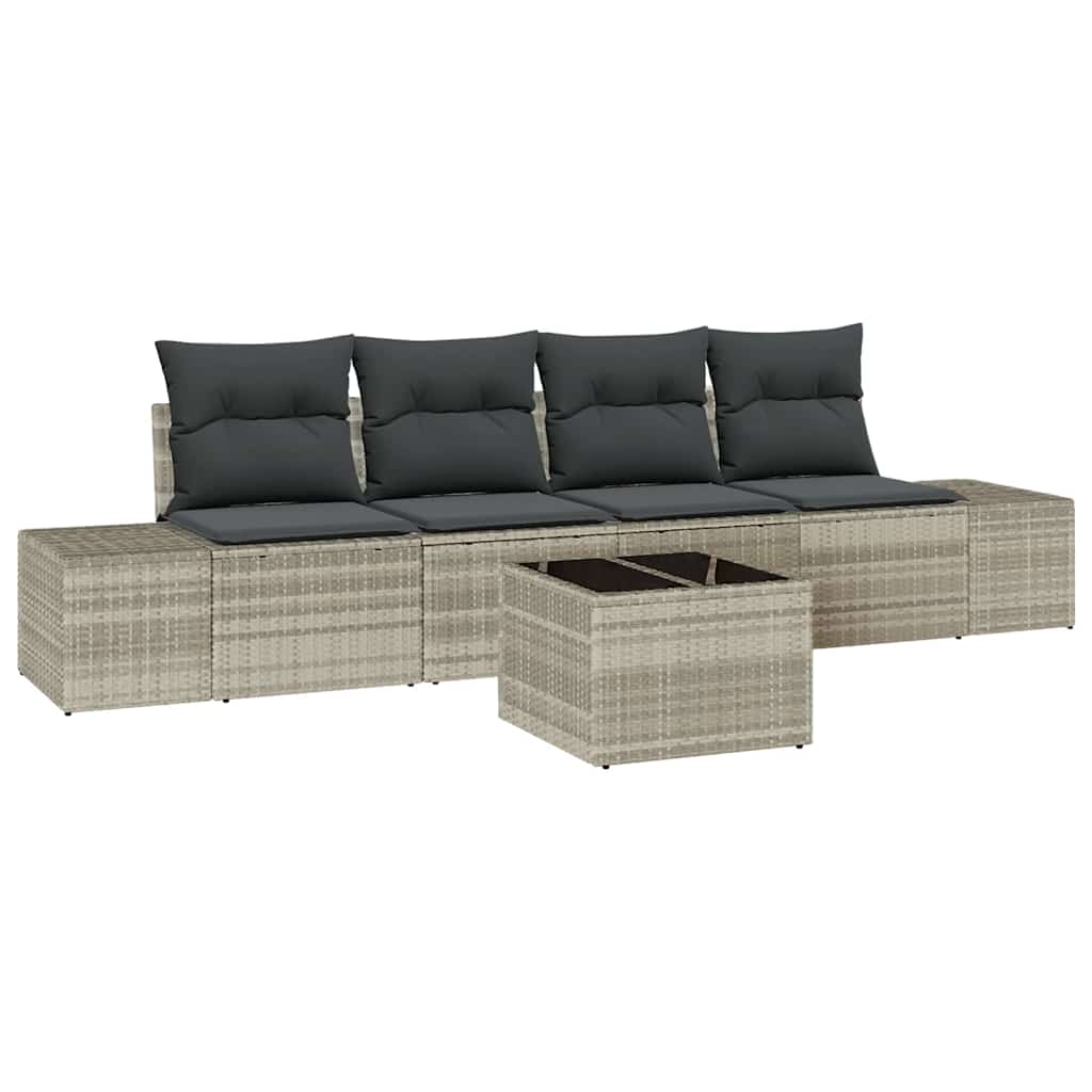 Set di divani con cuscino 5 pcs Grigio chiaro polyrattan | homemem39