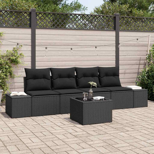 Set di divani con cuscino con cuscino 5 pcs Nero polyrattan | homemem39