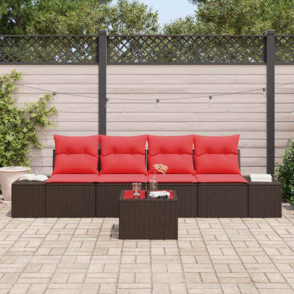 Set di divani con cuscino 5 pcs Marrone polyrattan | homemem39