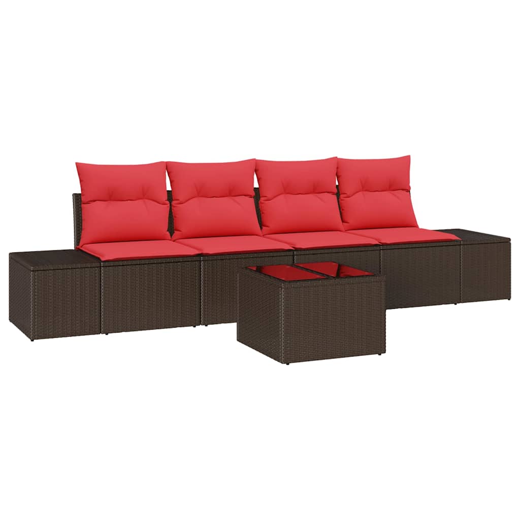 Set di divani con cuscino 5 pcs Marrone polyrattan | homemem39