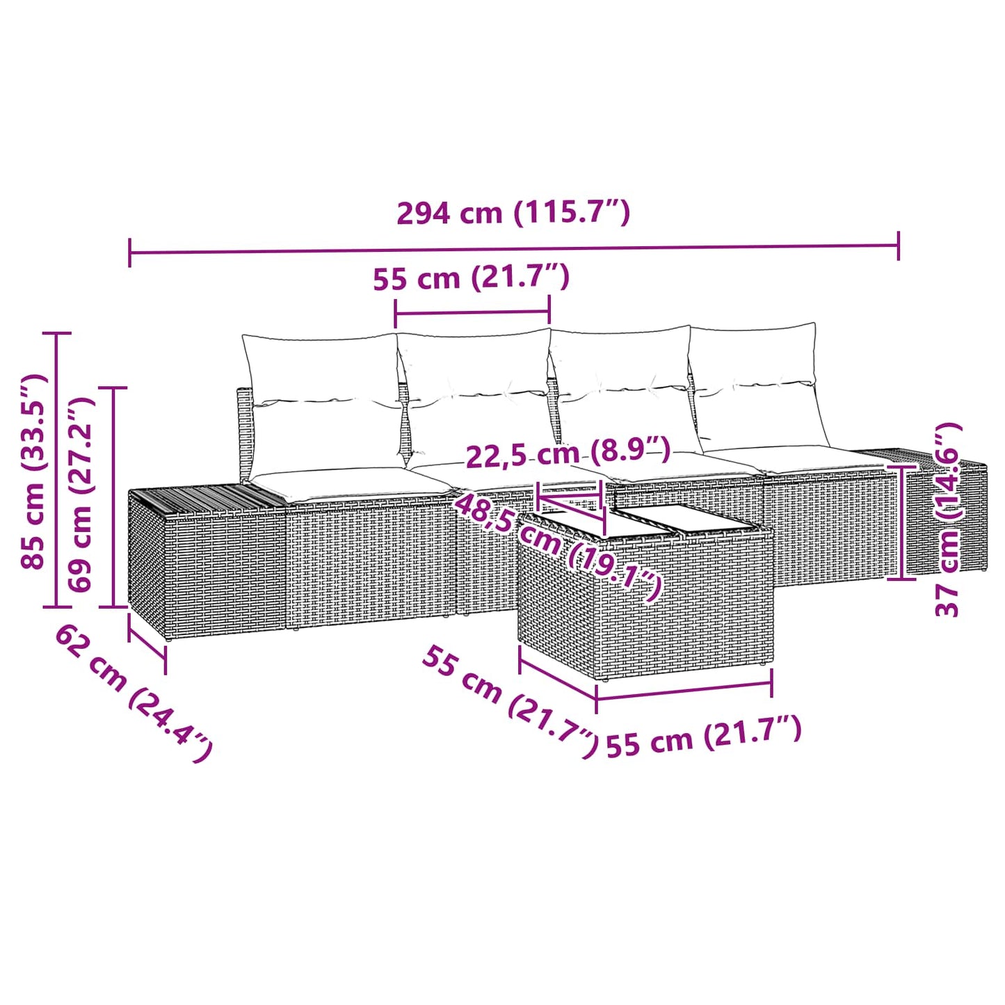 Set di divani 5 pz Nero polyrattan | homemem39