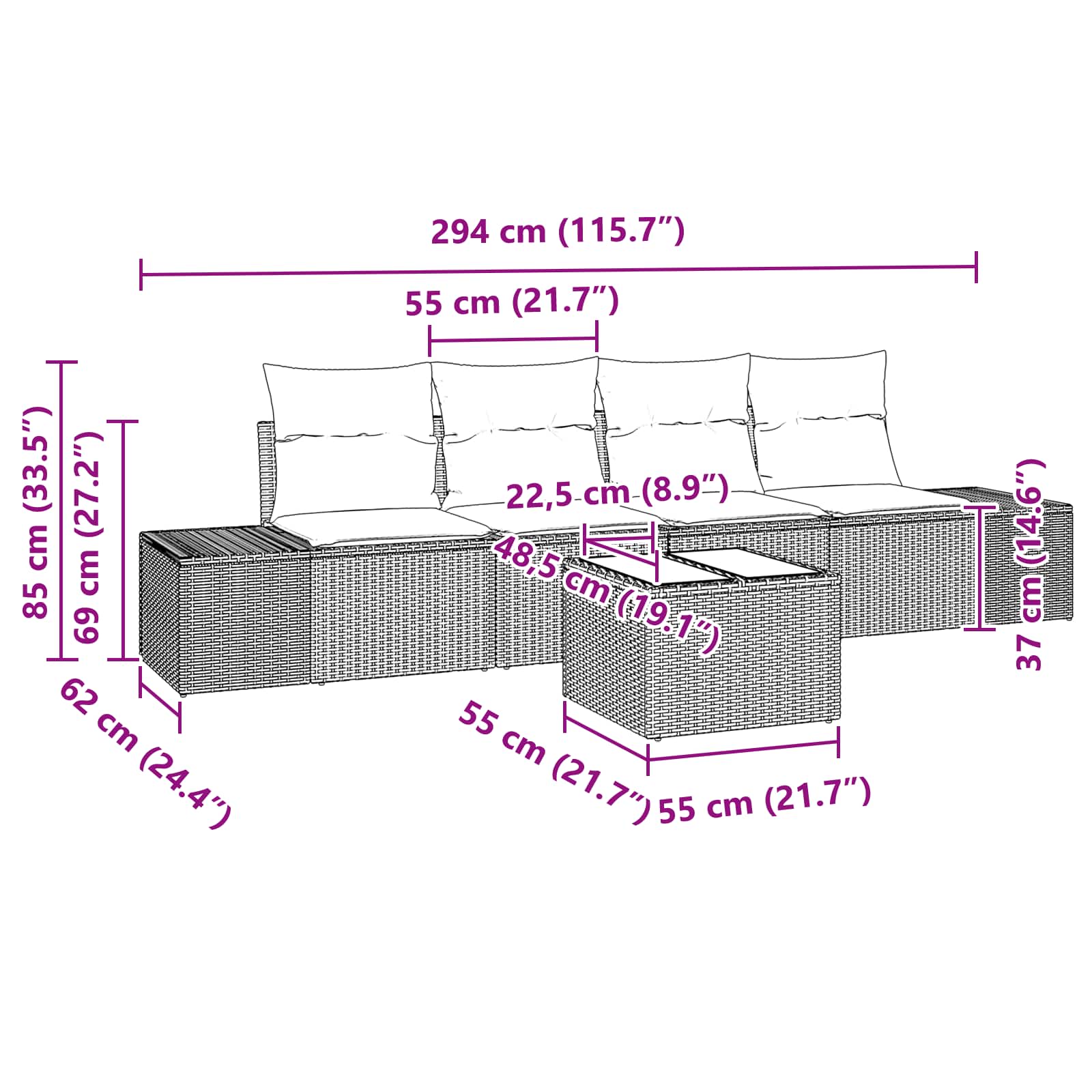 Set di divani 5 pz Nero polyrattan | homemem39