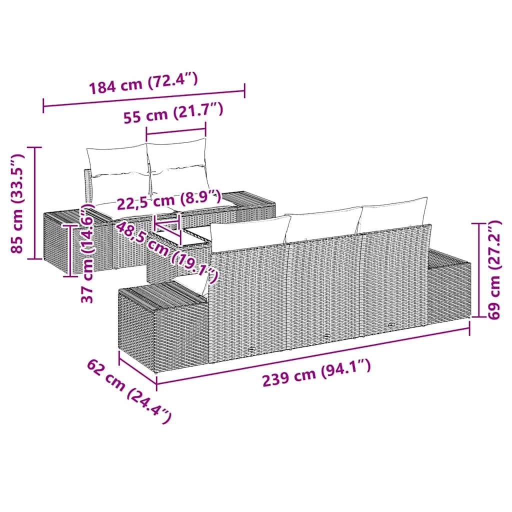 Set Divano da Giardino con cuscino 6 pcs Grigio polyrattan | homemem39