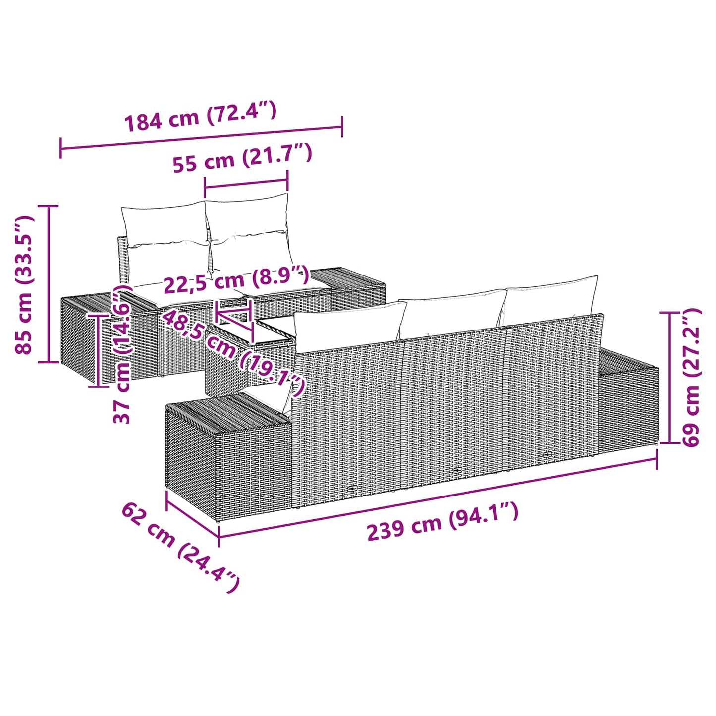 Set Divano da Giardino 6 pz Nero polyrattan | homemem39