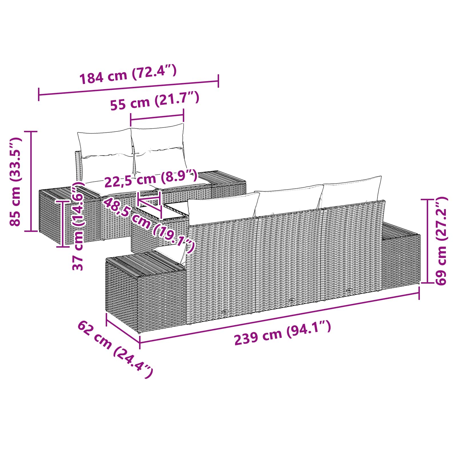 Set Divano da Giardino 6 pz Nero polyrattan | homemem39