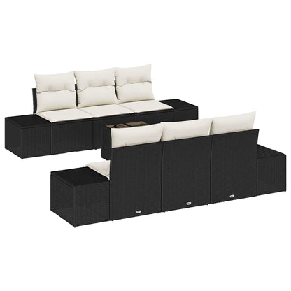 Set Divano da Giardino con cuscino 7 pcs Nero polyrattan | homemem39