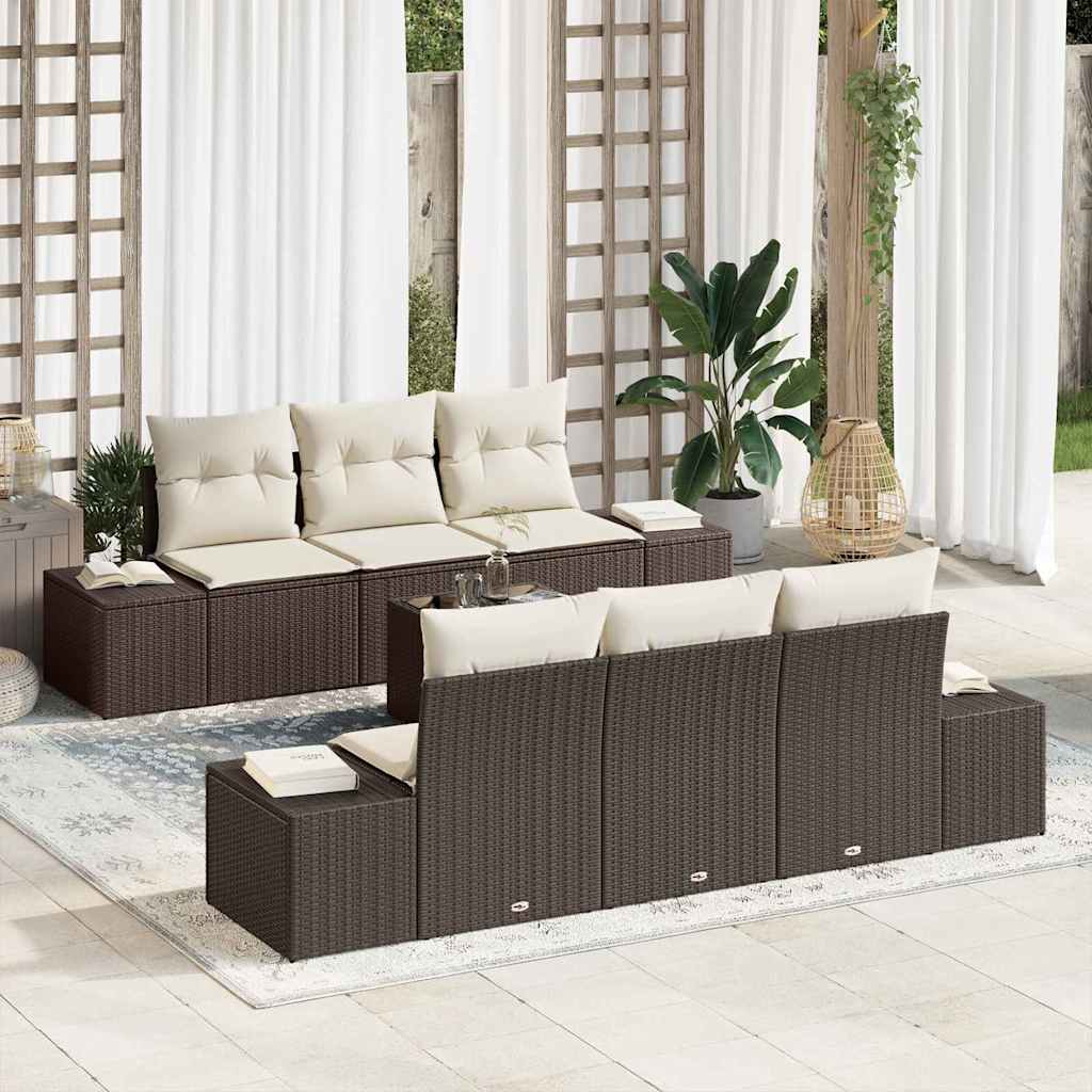 Set Divano da Giardino con cuscino 7 pcs Marrone polyrattan | homemem39