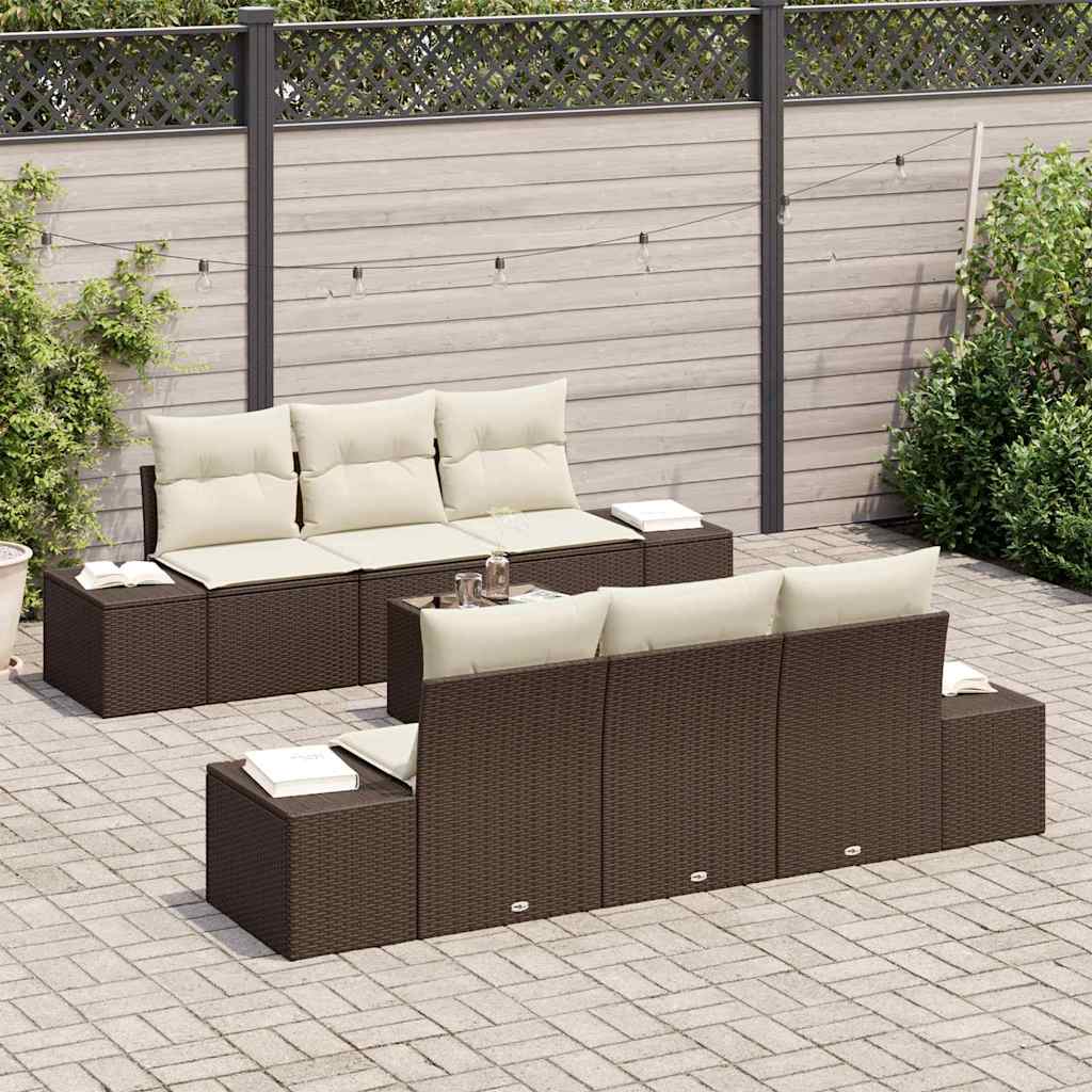 Set Divano da Giardino con cuscino 7 pcs Marrone polyrattan | homemem39