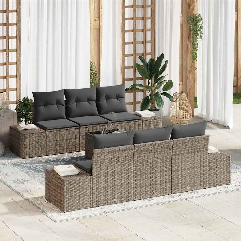 Set Divano da Giardino con cuscino 7 pcs Grigio polyrattan | homemem39