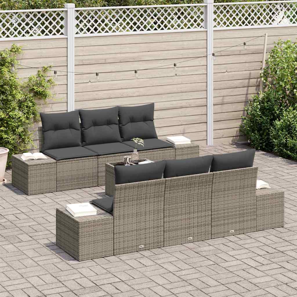 Set Divano da Giardino con cuscino 7 pcs Grigio polyrattan | homemem39