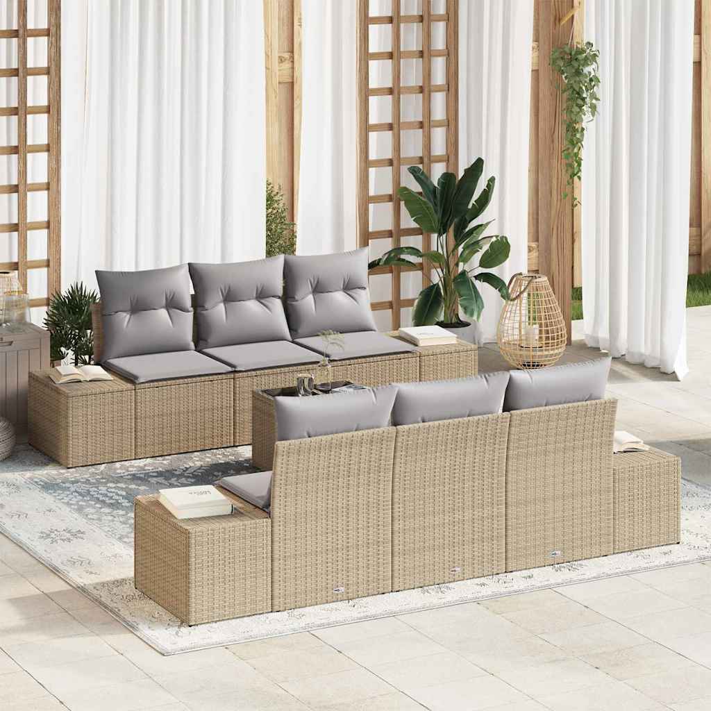 Set Divano da Giardino con cuscino 7 pcs Beige polyrattan | homemem39