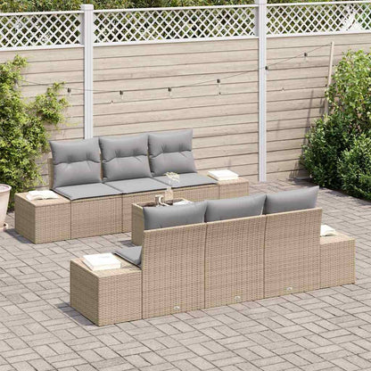 Set Divano da Giardino con cuscino 7 pcs Beige polyrattan | homemem39