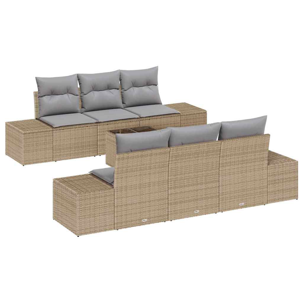 Set Divano da Giardino con cuscino 7 pcs Beige polyrattan | homemem39
