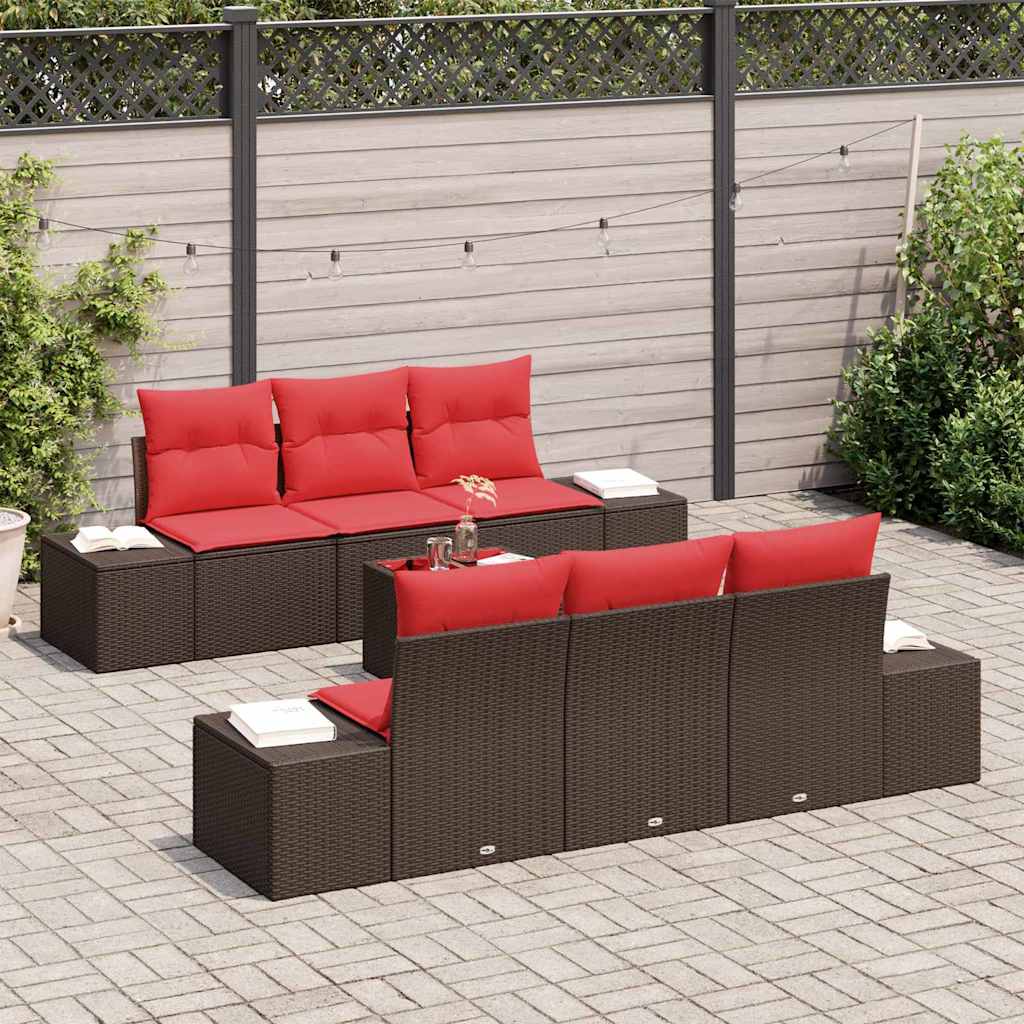 Set Divano da Giardino con cuscino 7 pcs Marrone polyrattan | homemem39