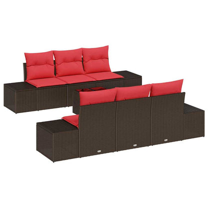Set Divano da Giardino con cuscino 7 pcs Marrone polyrattan | homemem39