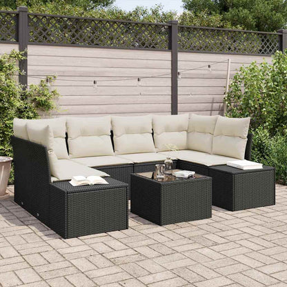 Set Divano da Giardino con cuscino 7 pcs Nero polyrattan | homemem39