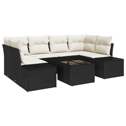 Set Divano da Giardino con cuscino 7 pcs Nero polyrattan | homemem39
