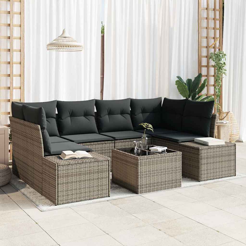Set Divano da Giardino con cuscino 7 pcs Grigio polyrattan | homemem39