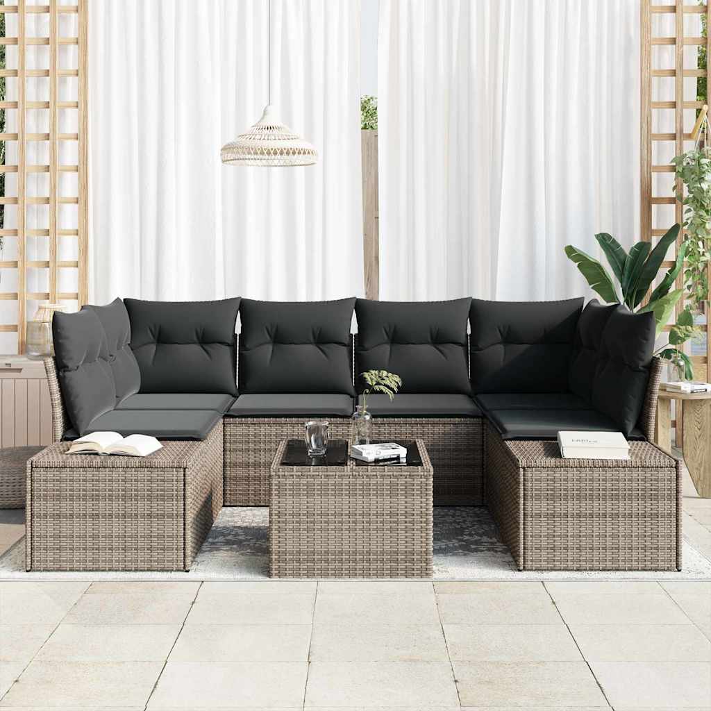 Set Divano da Giardino con cuscino 7 pcs Grigio polyrattan | homemem39