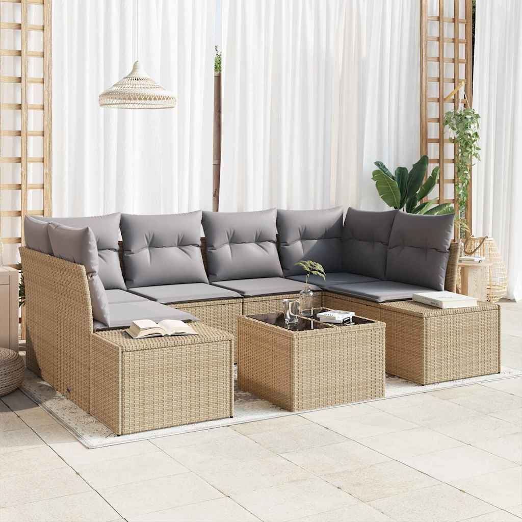 Set Divano da Giardino con cuscino 7 pcs Beige polyrattan | homemem39