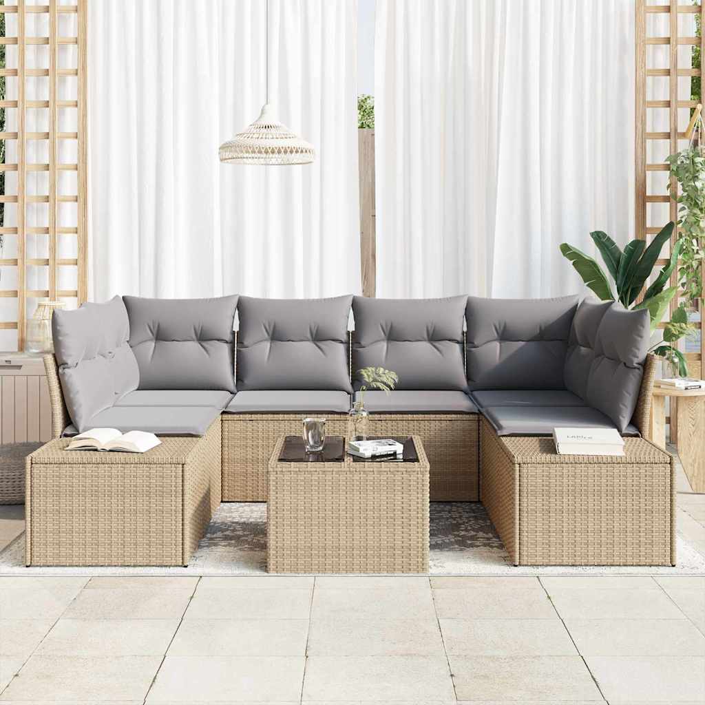 Set Divano da Giardino con cuscino 7 pcs Beige polyrattan | homemem39