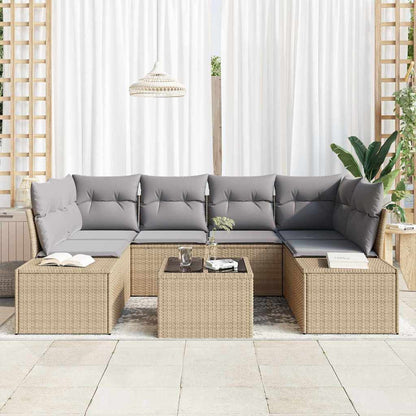 Set Divano da Giardino con cuscino 7 pcs Beige polyrattan | homemem39