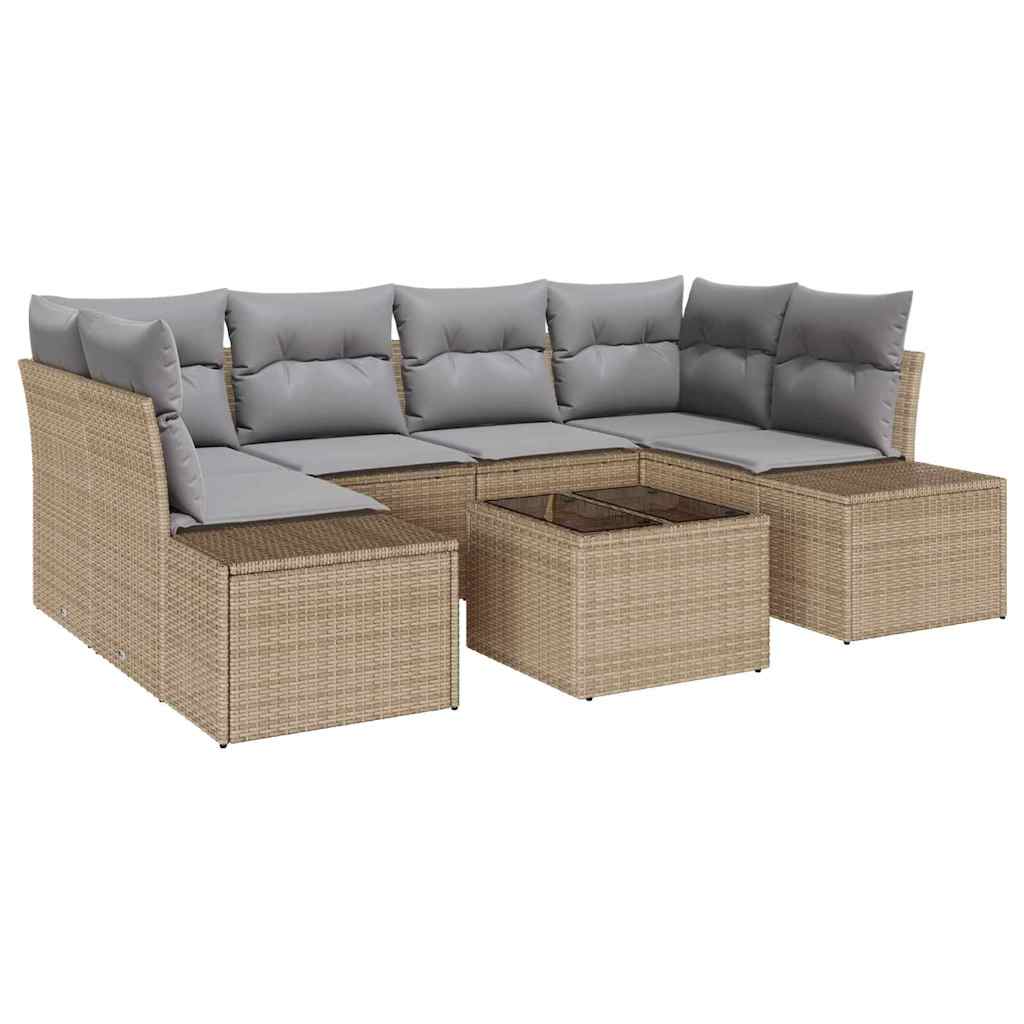 Set Divano da Giardino con cuscino 7 pcs Beige polyrattan | homemem39