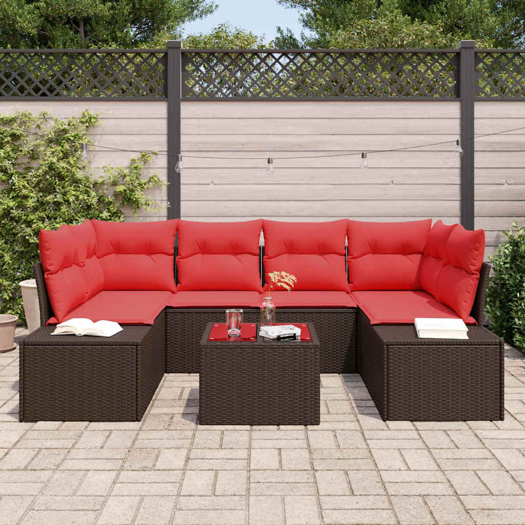 Set Divano da Giardino con cuscino 7 pcs Marrone polyrattan | homemem39