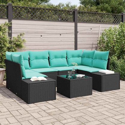 Set Divano da Giardino 7 pz Nero polyrattan