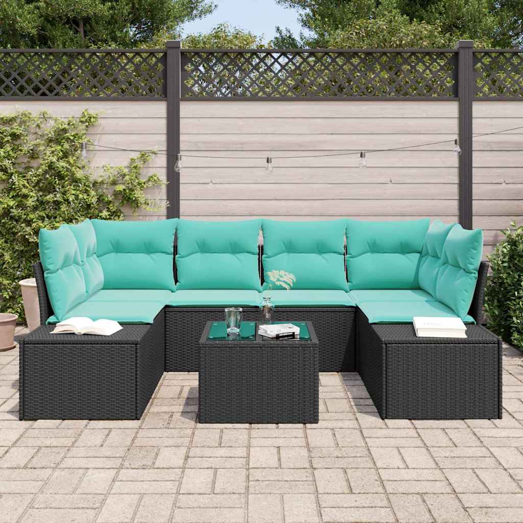 Set Divano da Giardino 7 pz Nero polyrattan