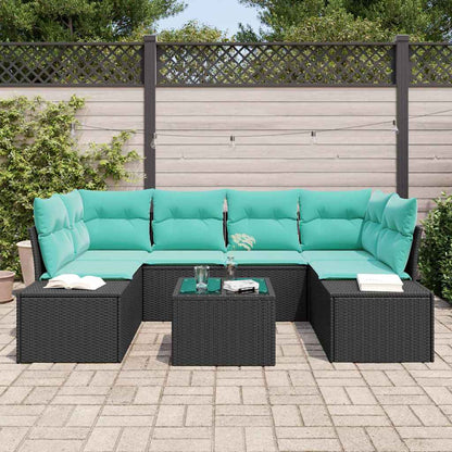Set Divano da Giardino 7 pz Nero polyrattan