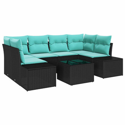 Set Divano da Giardino 7 pz Nero polyrattan