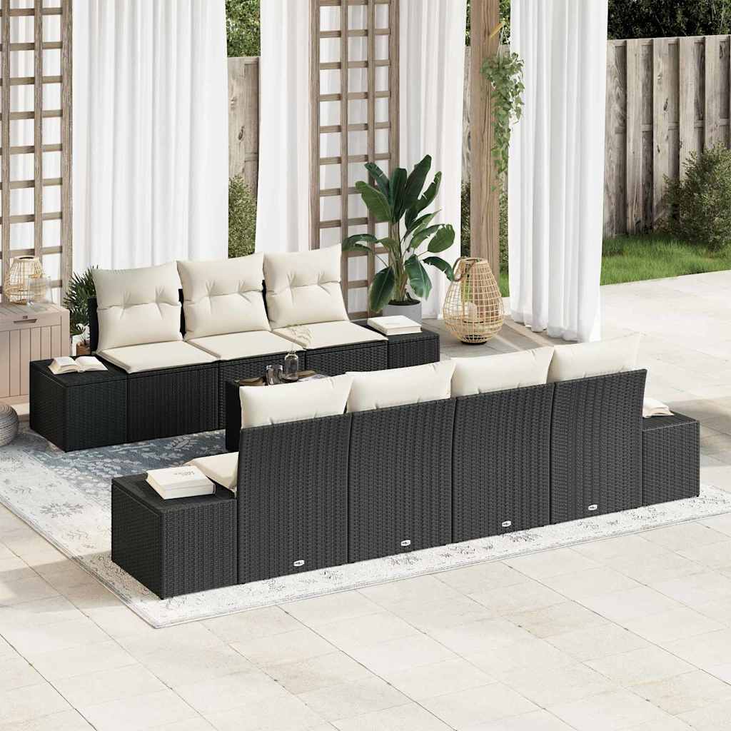 Set Divano da Giardino con cuscino 8 pcs Nero polyrattan | homemem39