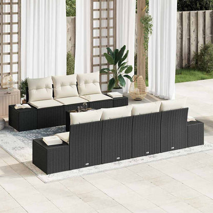 Set Divano da Giardino con cuscino 8 pcs Nero polyrattan | homemem39