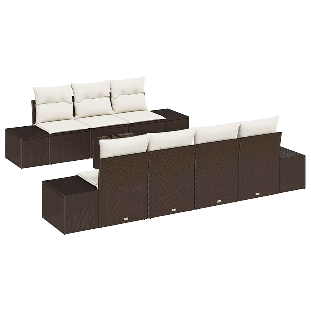 Set Divano da Giardino con cuscino 8 pcs Marrone polyrattan | homemem39